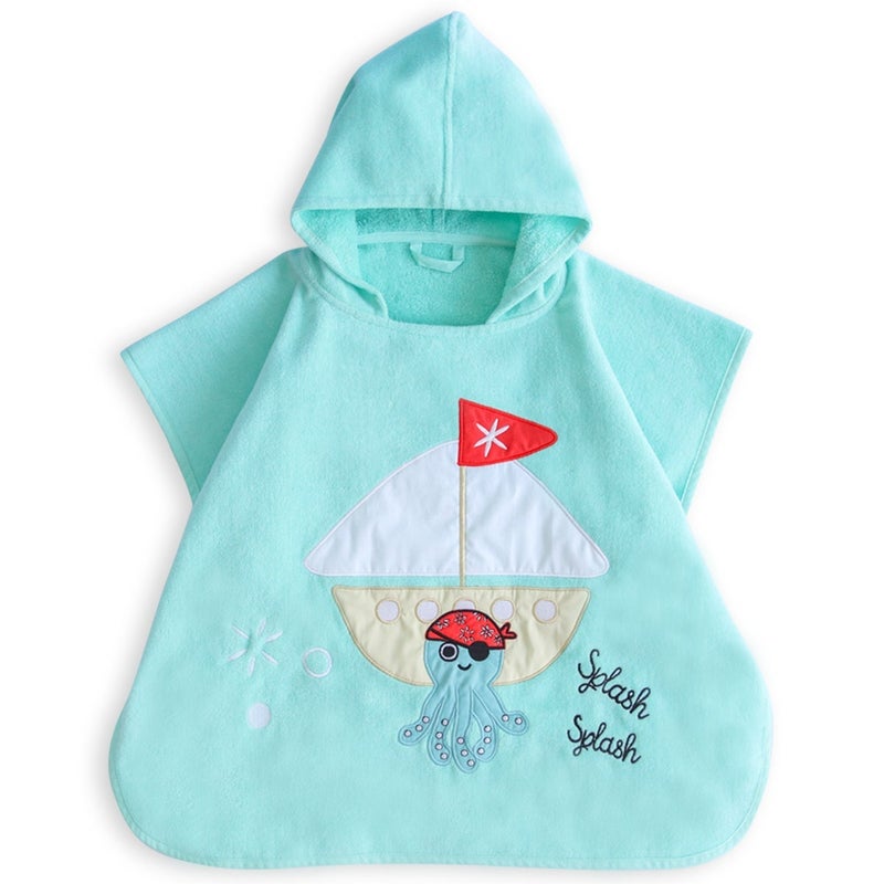 Milk & Moo Kids Hooded Bath Towel Poncho, 4-6 years, 100% Cotton, Beach Changing Robe for Kids, Open Sided, Ultra Soft and Absorbent Beach Towel Poncho, One Size, 57x61 cm, Sailor Octopus Design - Image 3